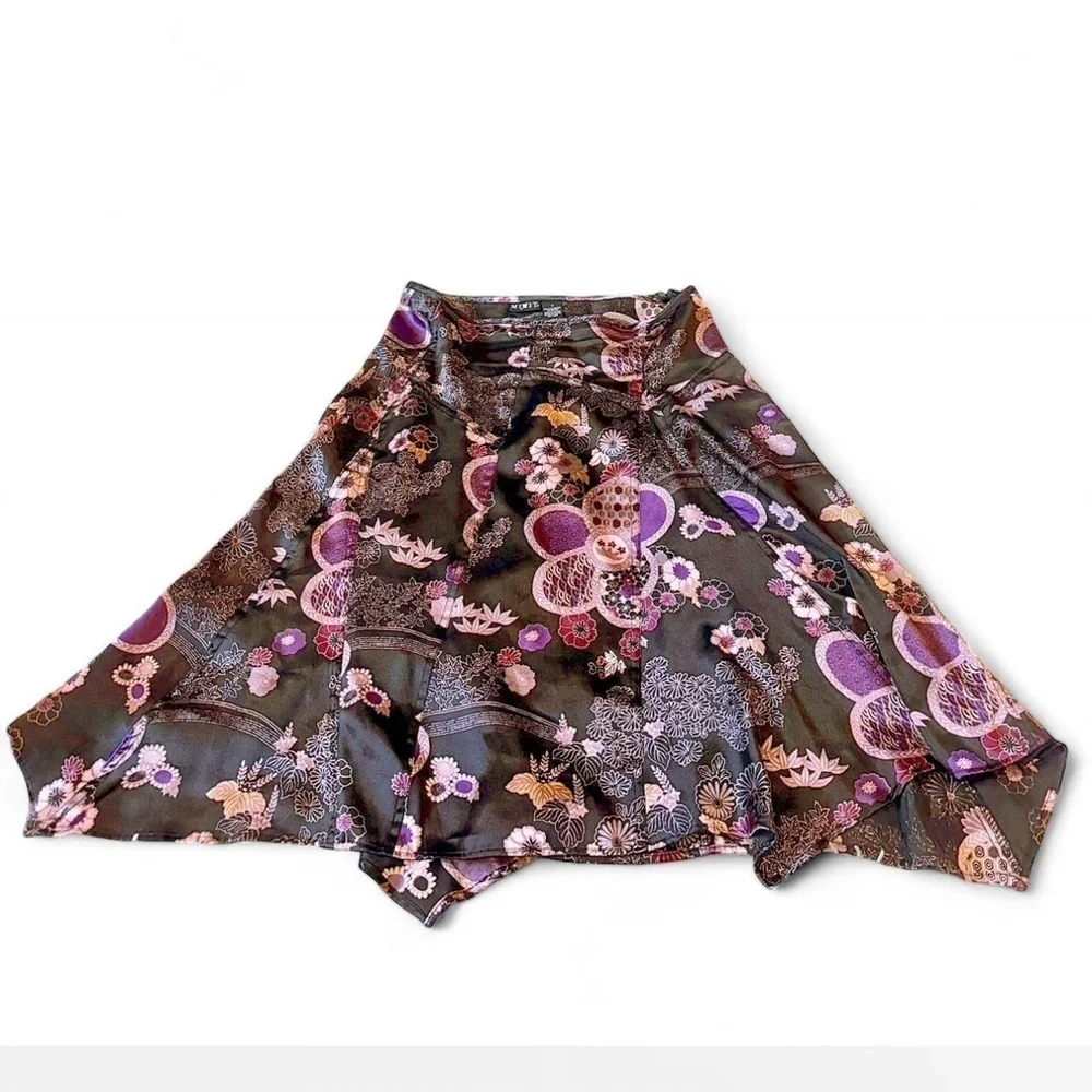 Mixit Whimsygoth Floral Asymmetrical Midi A-Line Skirt Purple Black Size 4